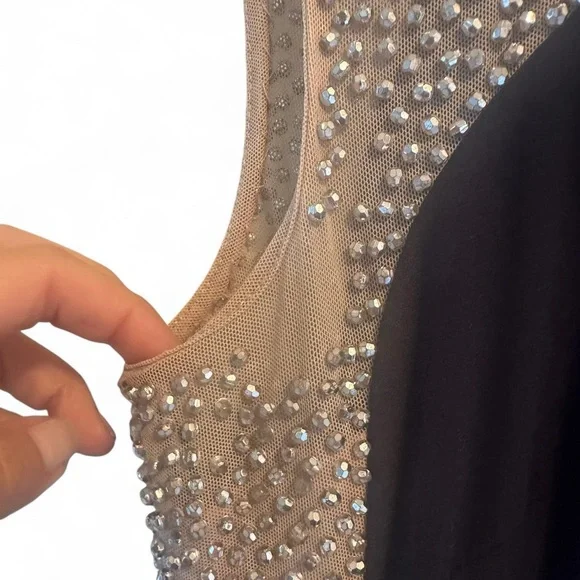 XSCAPE Madison Navy Gown Sz10 Nude Illusion Sides & Caviar Beaded Evening Dress XSCAPE Madison Navy Gown Sz10 Nude Illusion Sides & Caviar Beaded Evening Dress